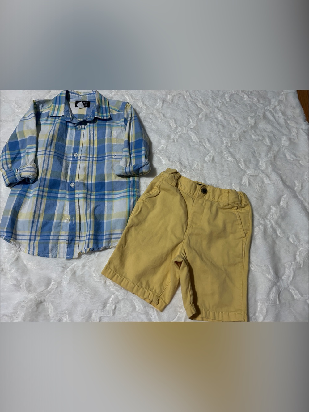 The Children's Place Blue and Yellow Plaid Shirt with Yellow Shorts Matching Set